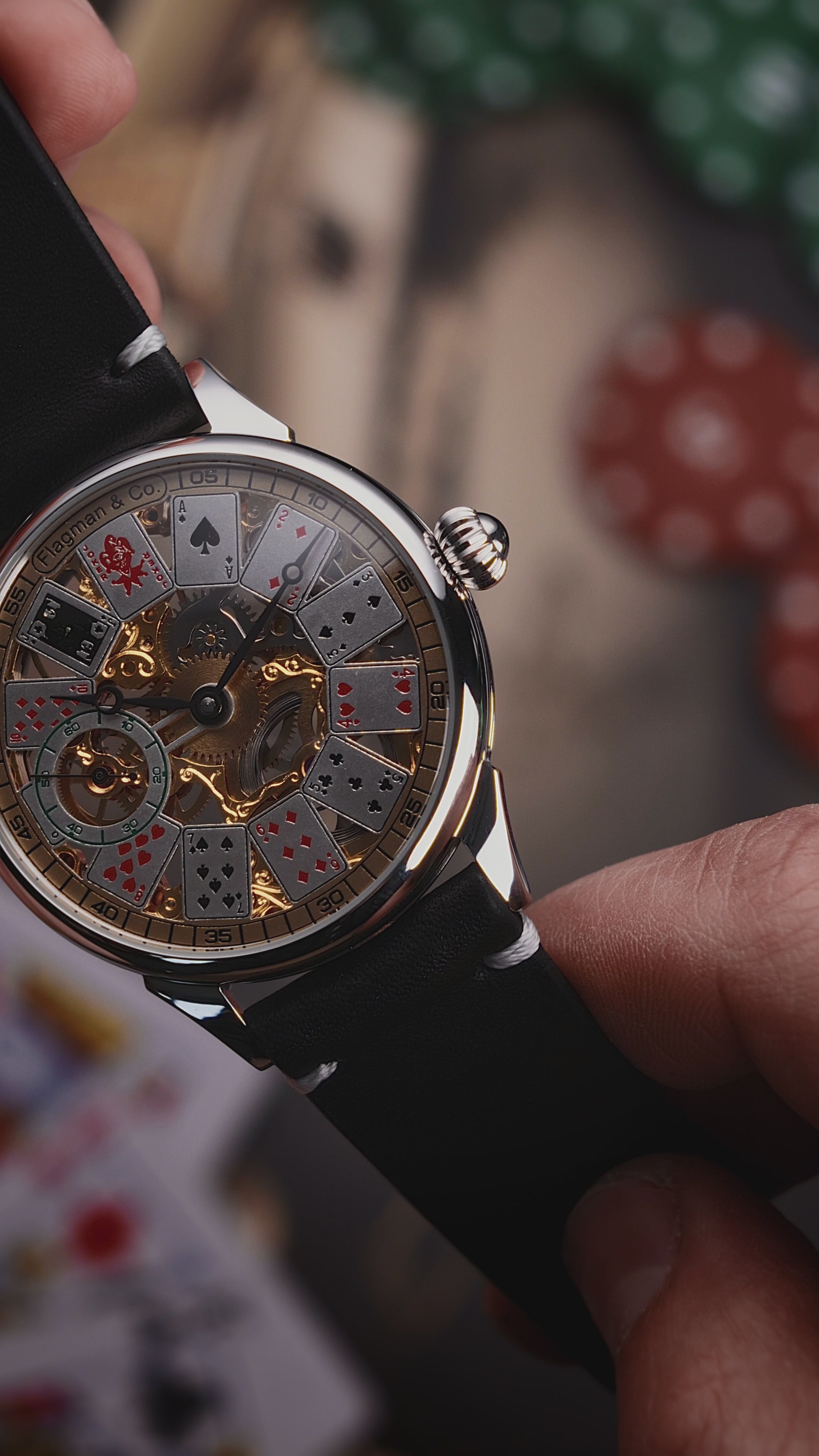 Promotional video of Card Table 2.0 skeleton watch – close-up shots and poker-themed showcase