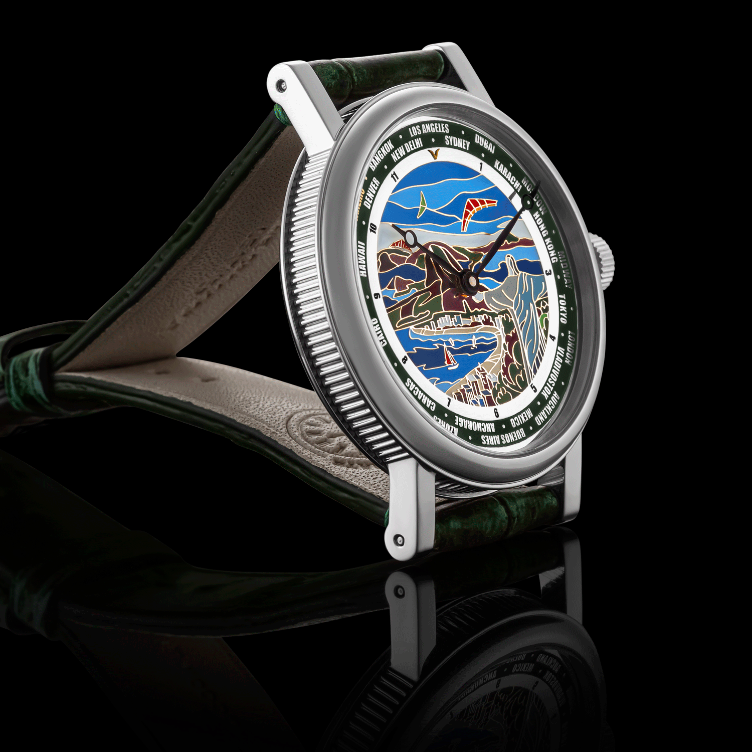 Handmade Watch with a detailed face on a black background