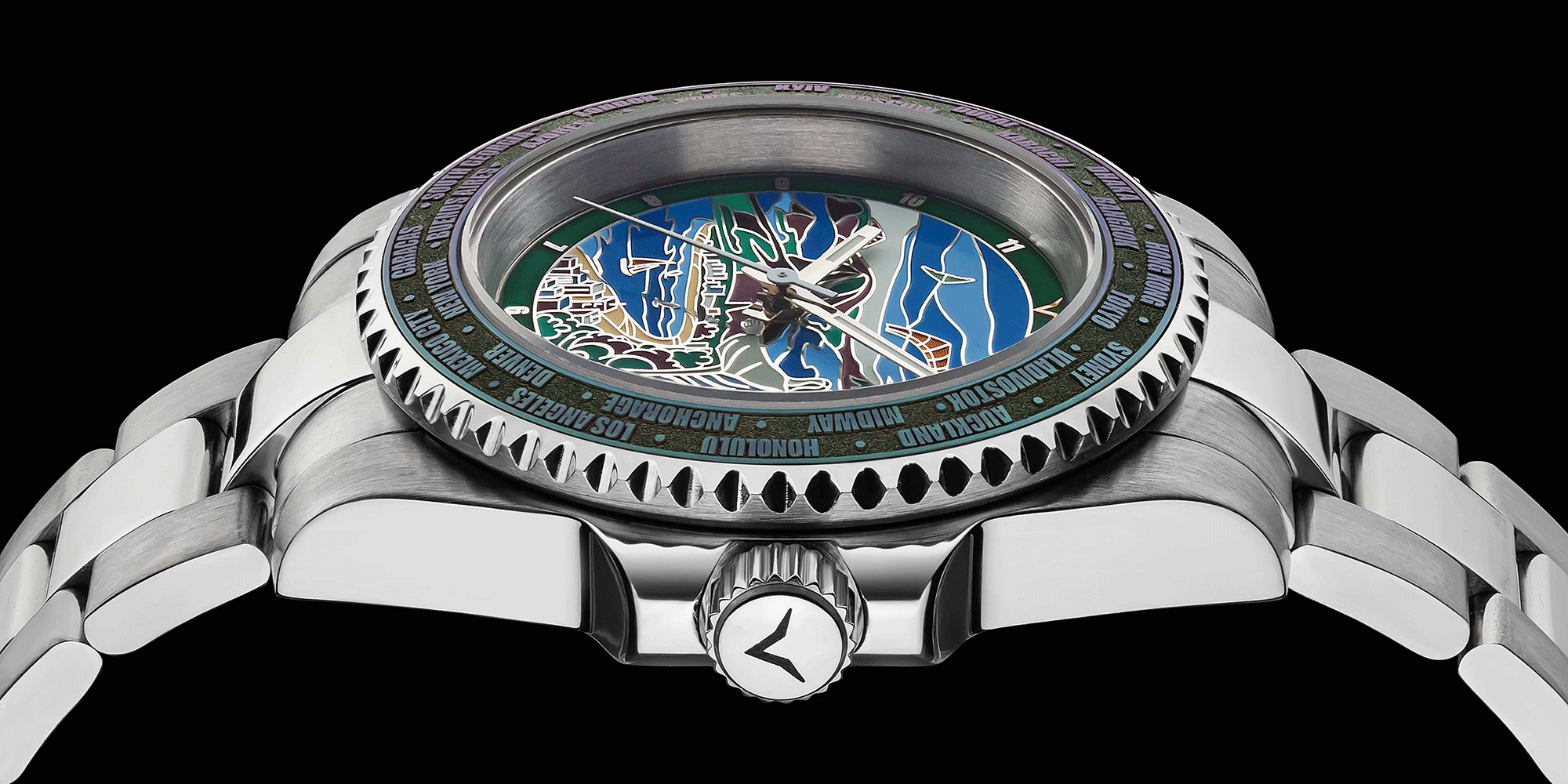 Handmade watch with a detailed face on a black background