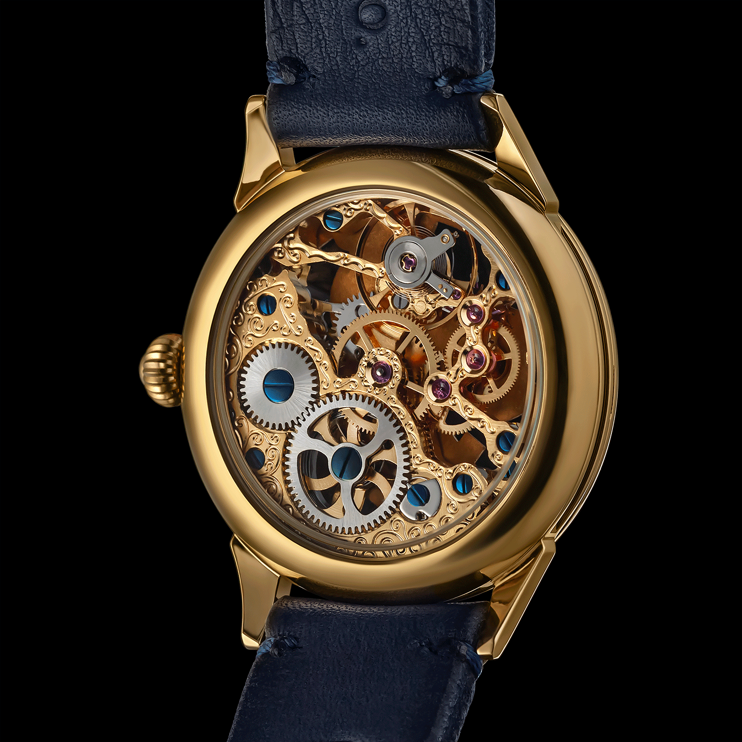 Rear view of masonic watch showing open caseback and movement