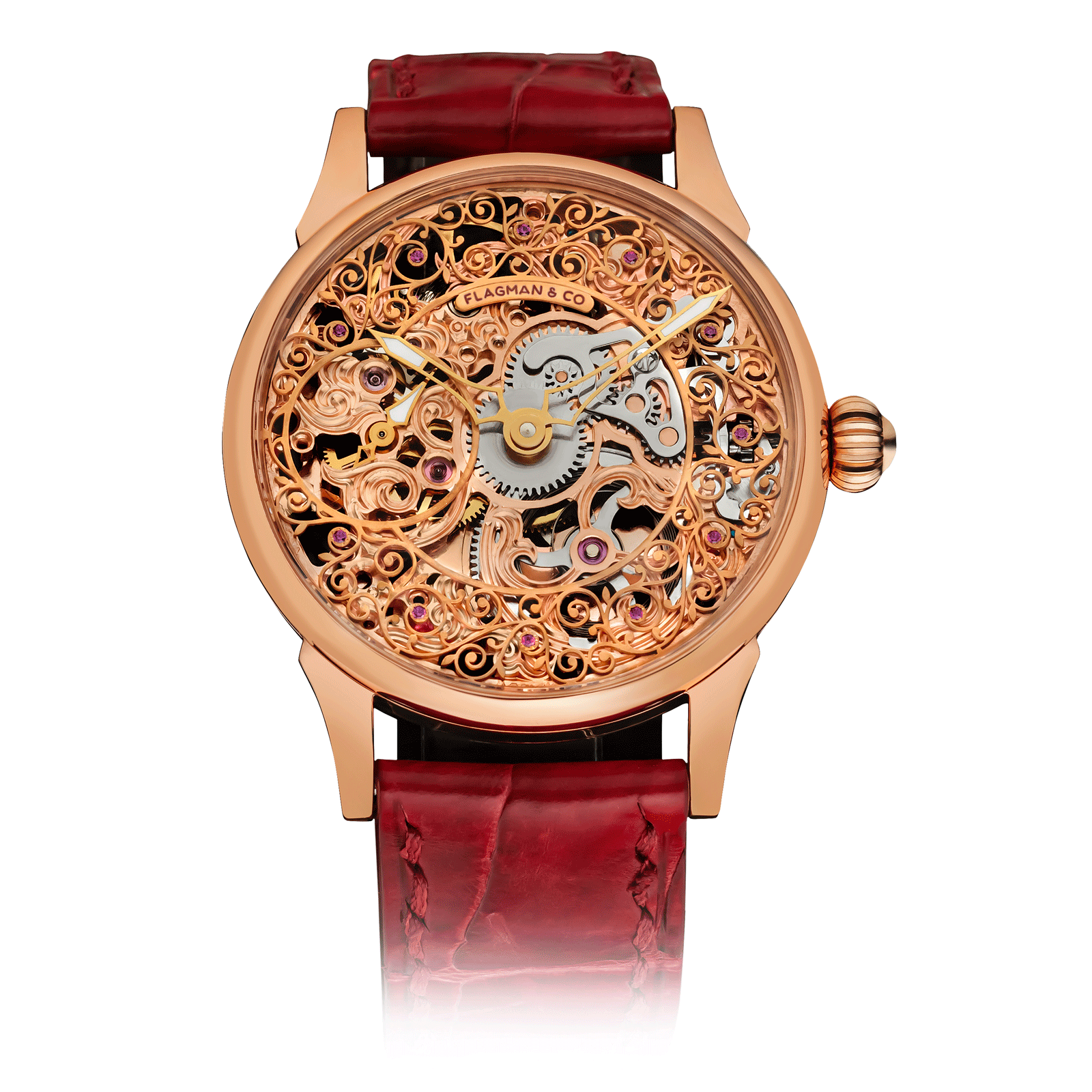 Dark-Red Strap Skeleton Watch – Handmade watch - Lace #color_dark-red