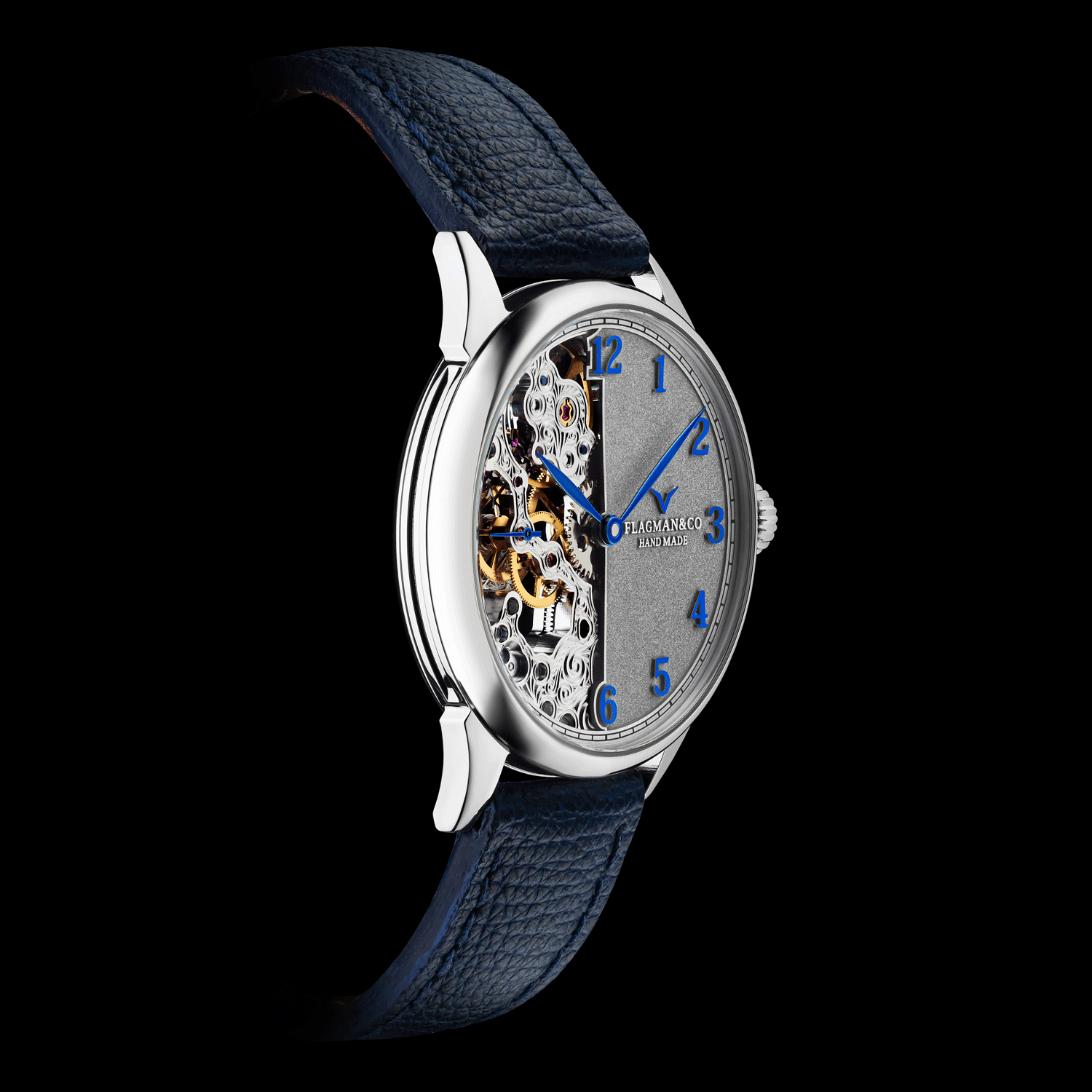 Close-up side view of unisex skeleton watch Warp