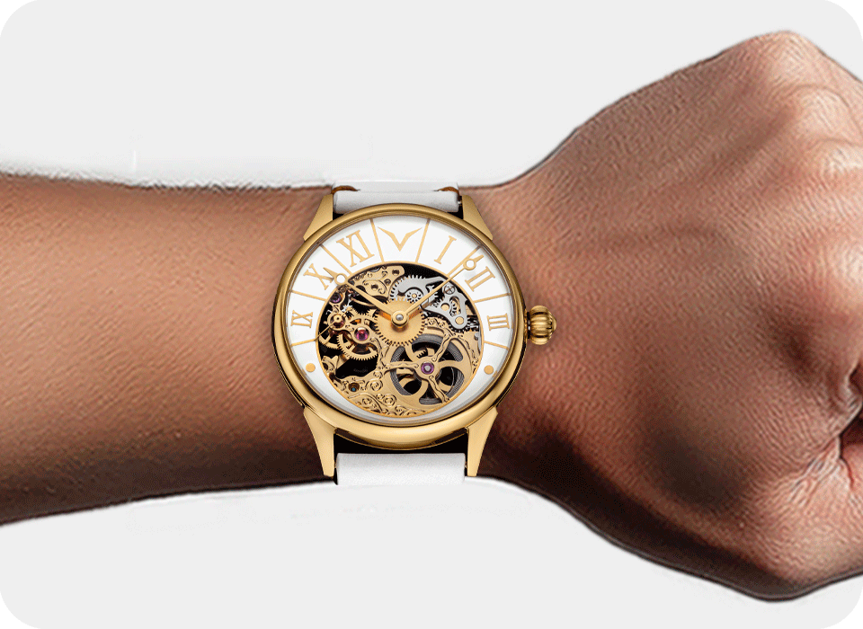 Handmade Skeleton Watch - White Arc